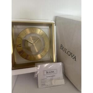 NIB Vintage Table Stand BULOVA Quartz Polished Brass Gold Tone Clock New In Box